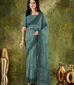 Green color chiffon fabric designer printed ready to wear ethnic party saree