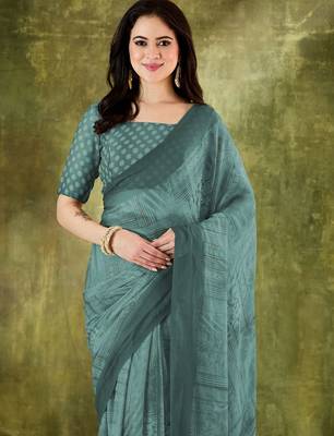 Green color chiffon fabric designer printed ready to wear ethnic party saree 3