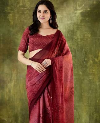 Maroon color chiffon fabric designer printed ready to wear ethnic party saree 3