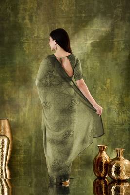 Mahendi color chiffon fabric designer printed ready to wear ethnic party saree 2