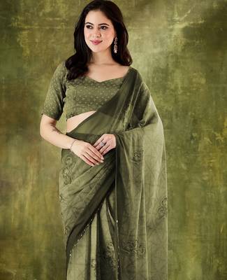 Mahendi color chiffon fabric designer printed ready to wear ethnic party saree 3