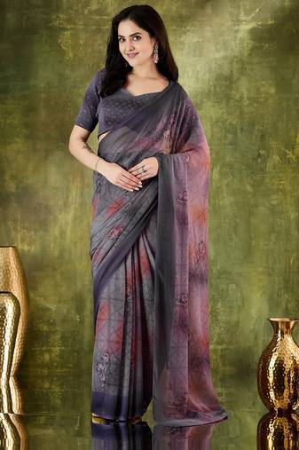 Purple color chiffon fabric designer printed ready to wear ethnic party saree