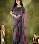 Purple color chiffon fabric designer printed ready to wear ethnic party saree