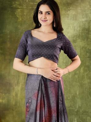 Purple color chiffon fabric designer printed ready to wear ethnic party saree 3