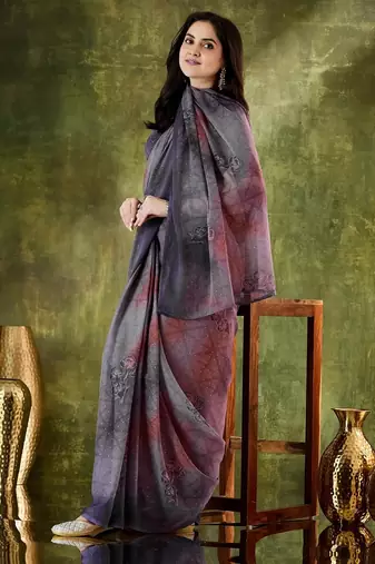 Purple color chiffon fabric designer printed ready to wear ethnic party saree