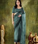 Rama color chiffon fabric designer printed ready to wear ethnic party saree