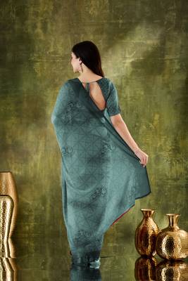 Rama color chiffon fabric designer printed ready to wear ethnic party saree 2