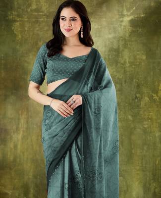 Rama color chiffon fabric designer printed ready to wear ethnic party saree 3