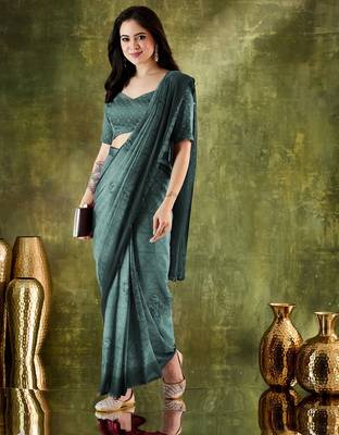 Rama color chiffon fabric designer printed ready to wear ethnic party saree 5