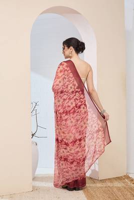 Rust color chiffon fabric designer printed ready to wear ethnic party saree 2