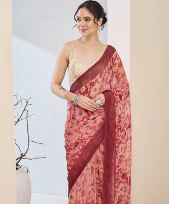 Rust color chiffon fabric designer printed ready to wear ethnic party saree 3