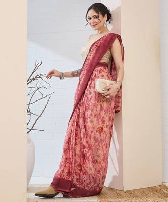 Rust color chiffon fabric designer printed ready to wear ethnic party saree 4