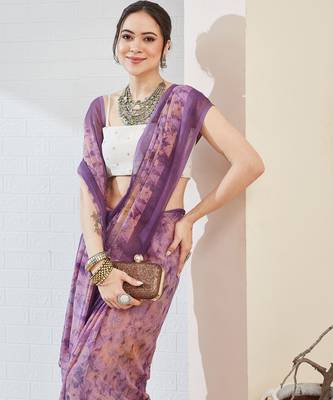 Purple color chiffon fabric designer printed ready to wear ethnic party saree 3