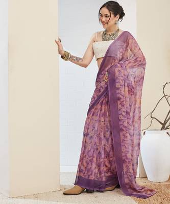 Purple color chiffon fabric designer printed ready to wear ethnic party saree 4