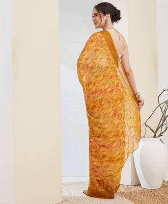 Yellow color chiffon fabric designer printed ready to wear ethnic party saree 2