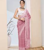 Pink color chiffon fabric designer printed ready to wear ethnic party saree