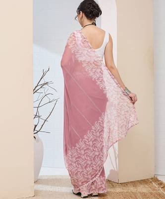 Pink color chiffon fabric designer printed ready to wear ethnic party saree 2