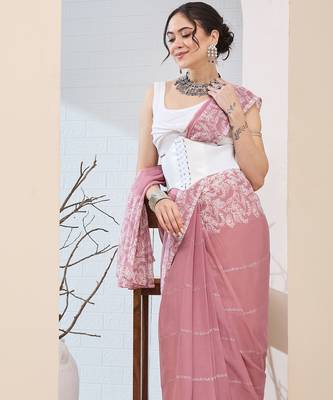 Pink color chiffon fabric designer printed ready to wear ethnic party saree 3
