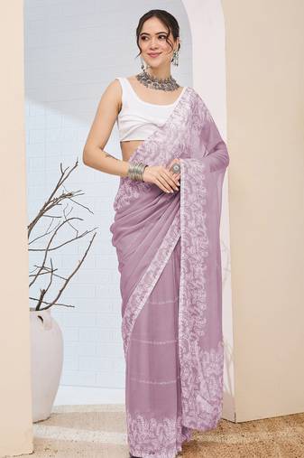 Lavender color chiffon fabric designer printed ready to wear ethnic party saree