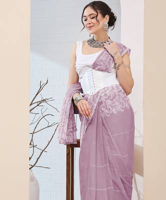 Lavender color chiffon fabric designer printed ready to wear ethnic party saree 3