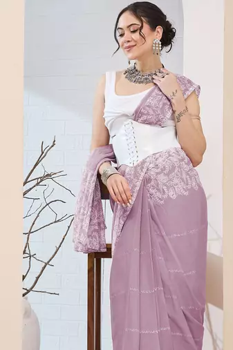 Lavender color chiffon fabric designer printed ready to wear ethnic party saree