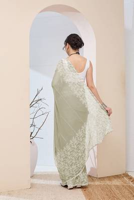 Pista color chiffon fabric designer printed ready to wear ethnic party saree 2