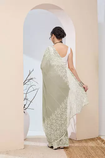 Pista color chiffon fabric designer printed ready to wear ethnic party saree