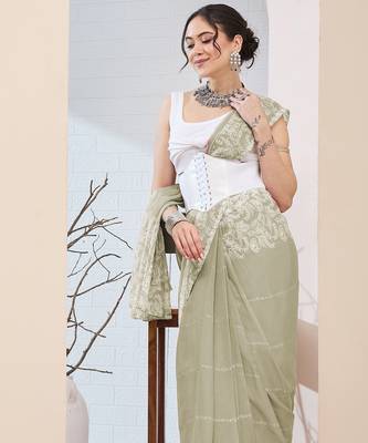 Pista color chiffon fabric designer printed ready to wear ethnic party saree 3