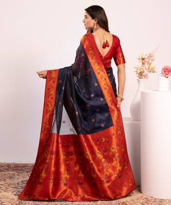 Blue color tissue silk ethnic partywear paithani pallu designer saree 2