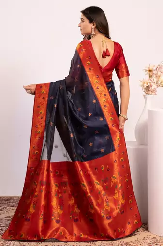 Blue color tissue silk ethnic partywear paithani pallu designer saree