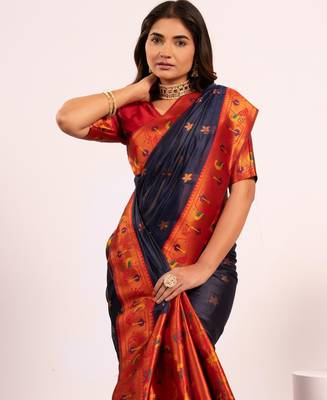Blue color tissue silk ethnic partywear paithani pallu designer saree 3