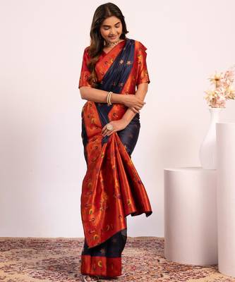 Blue color tissue silk ethnic partywear paithani pallu designer saree 4