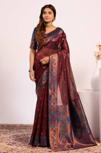 Coffee color tissue silk ethnic partywear paithani pallu designer saree