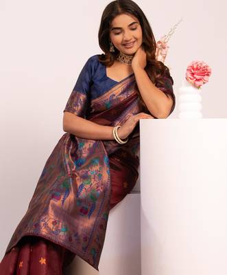 Coffee color tissue silk ethnic partywear paithani pallu designer saree 3