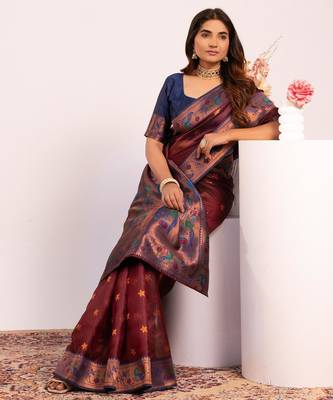 Coffee color tissue silk ethnic partywear paithani pallu designer saree 4