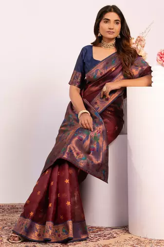 Coffee color tissue silk ethnic partywear paithani pallu designer saree