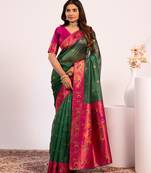 Green color tissue silk ethnic partywear paithani pallu designer saree
