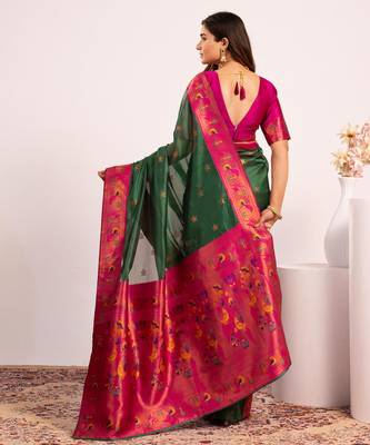 Green color tissue silk ethnic partywear paithani pallu designer saree 2