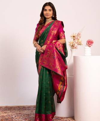 Green color tissue silk ethnic partywear paithani pallu designer saree 4