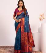 Teal color tissue silk ethnic partywear paithani pallu designer saree