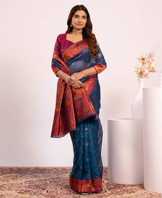 Teal color tissue silk ethnic partywear paithani pallu designer saree 4