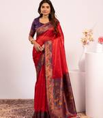Red color tissue silk ethnic partywear paithani pallu designer saree