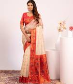 White color tissue silk ethnic partywear paithani pallu designer saree