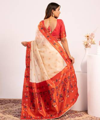 White color tissue silk ethnic partywear paithani pallu designer saree 2