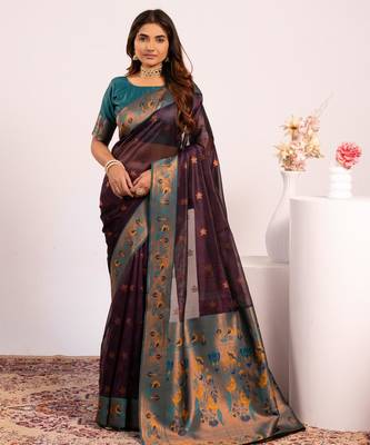 Wine color tissue silk ethnic partywear paithani pallu designer saree 1