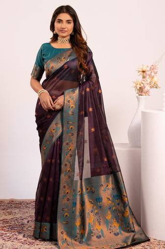 Wine color tissue silk ethnic partywear paithani pallu designer saree