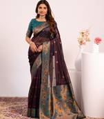 Wine color tissue silk ethnic partywear paithani pallu designer saree