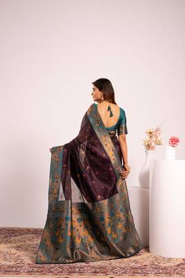 Wine color tissue silk ethnic partywear paithani pallu designer saree 2