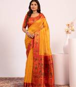 Yellow color tissue silk ethnic partywear paithani pallu designer saree