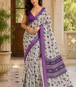 Purple color smart and ethnic linen silk floral printed saree
